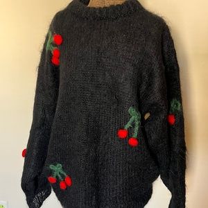 Black Mohair Cherries Sweater